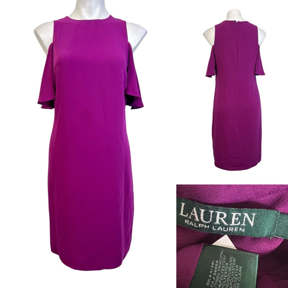 Lauren Ralph‎ Lauren dress size 4 purple cold shoulder shift knee length